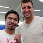 Tim Tebow visits Manny Pacquiao during Floyd Mayweather training session